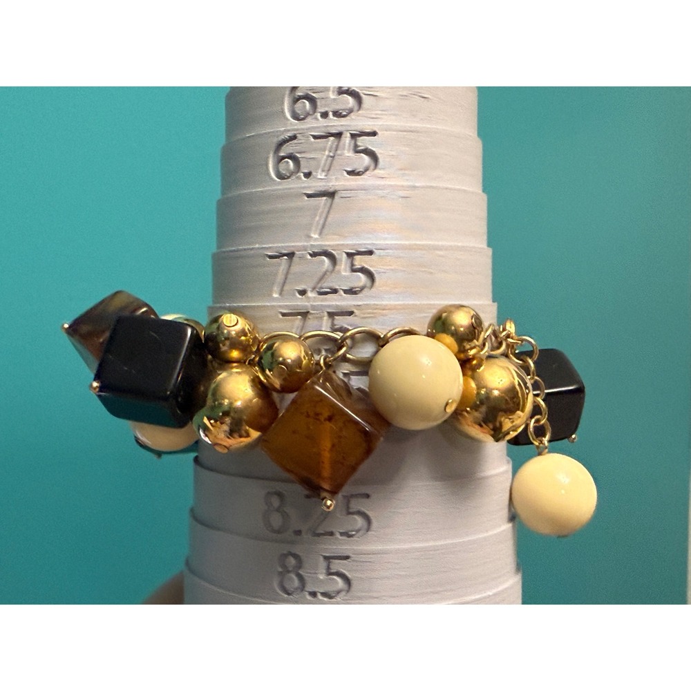 Kate Spade New York Chunky Resin Charm Bracelet Tortoise Black Cream Gold Y2K - Picture 5 of 10